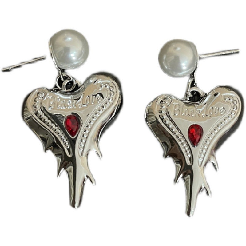 Wholesale Silver Plated Diamond Heart Alloy Earrings